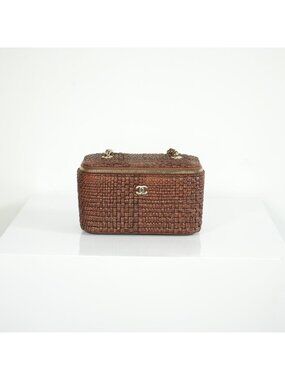 Chanel Classic brown raffia Vanity with chain (full set)